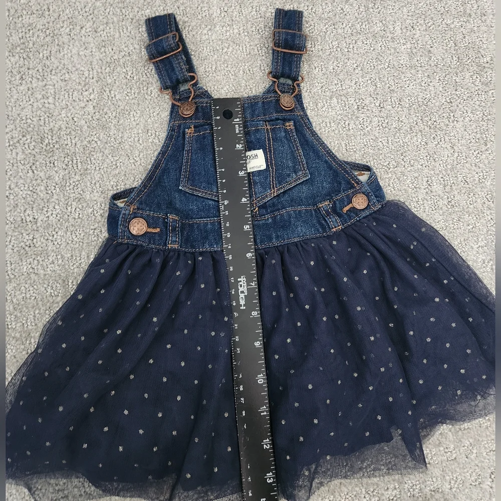 Oshkosh B’Gosh Vestbak Overall Dress Navy Tulle Sparkle Polka Dot Size 18 Months